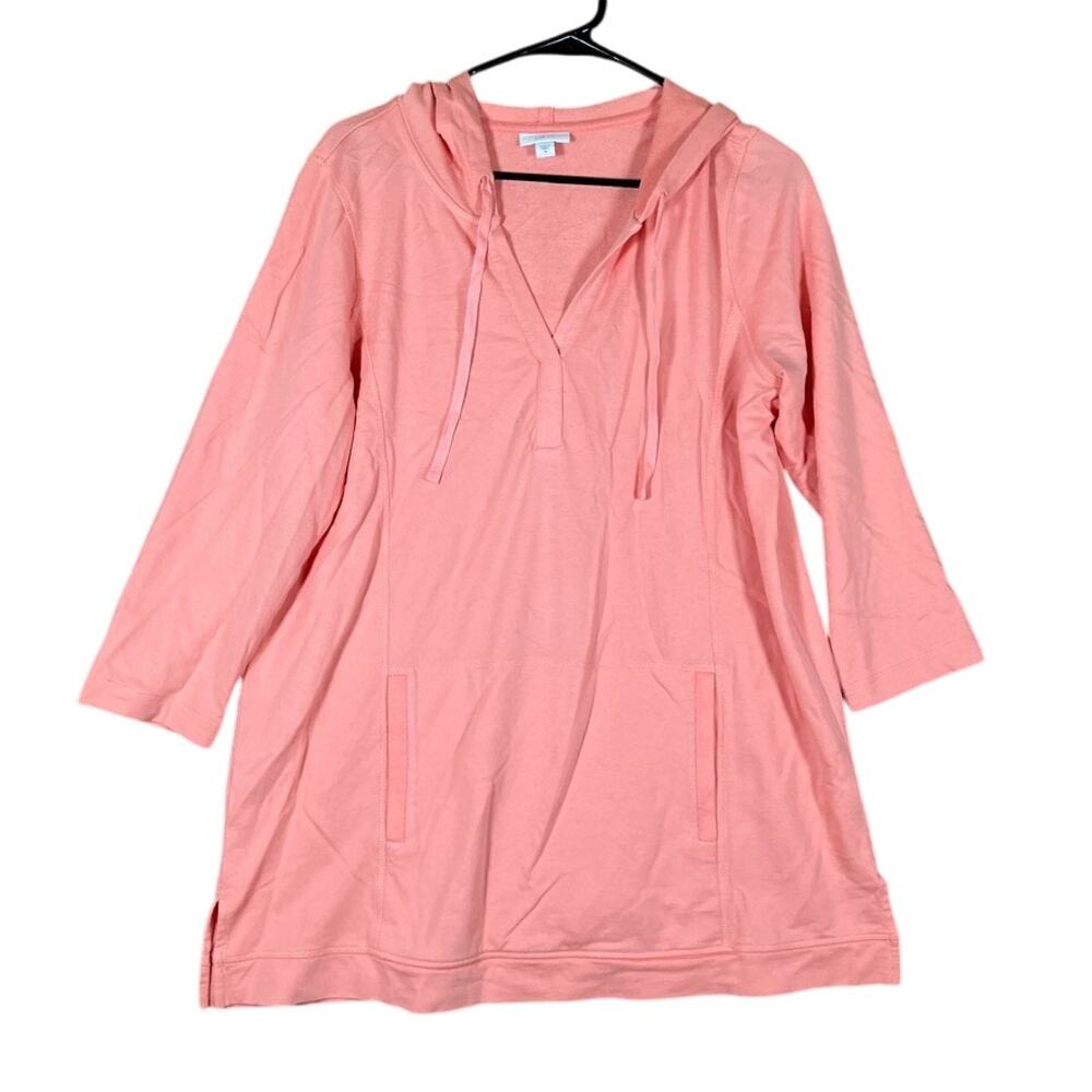 J Jill Fit Womens Sweatshirt Pink V Neck Long Tunic 3/4 Sleeve Modal Blend M